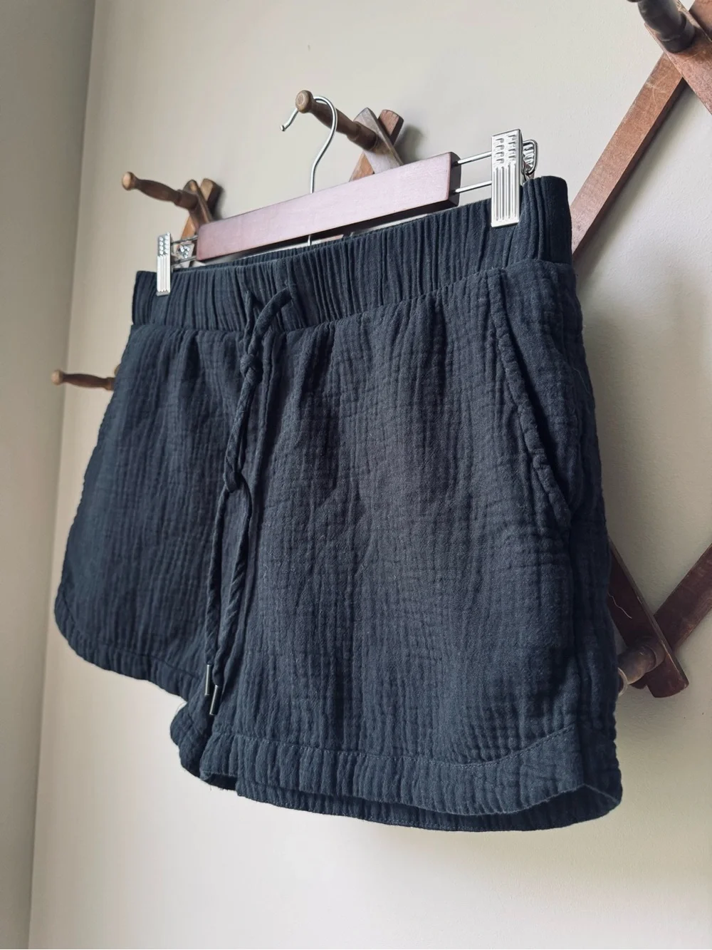 Calia Black 100% Cotton Gauze Drawstring Shorts Size Medium